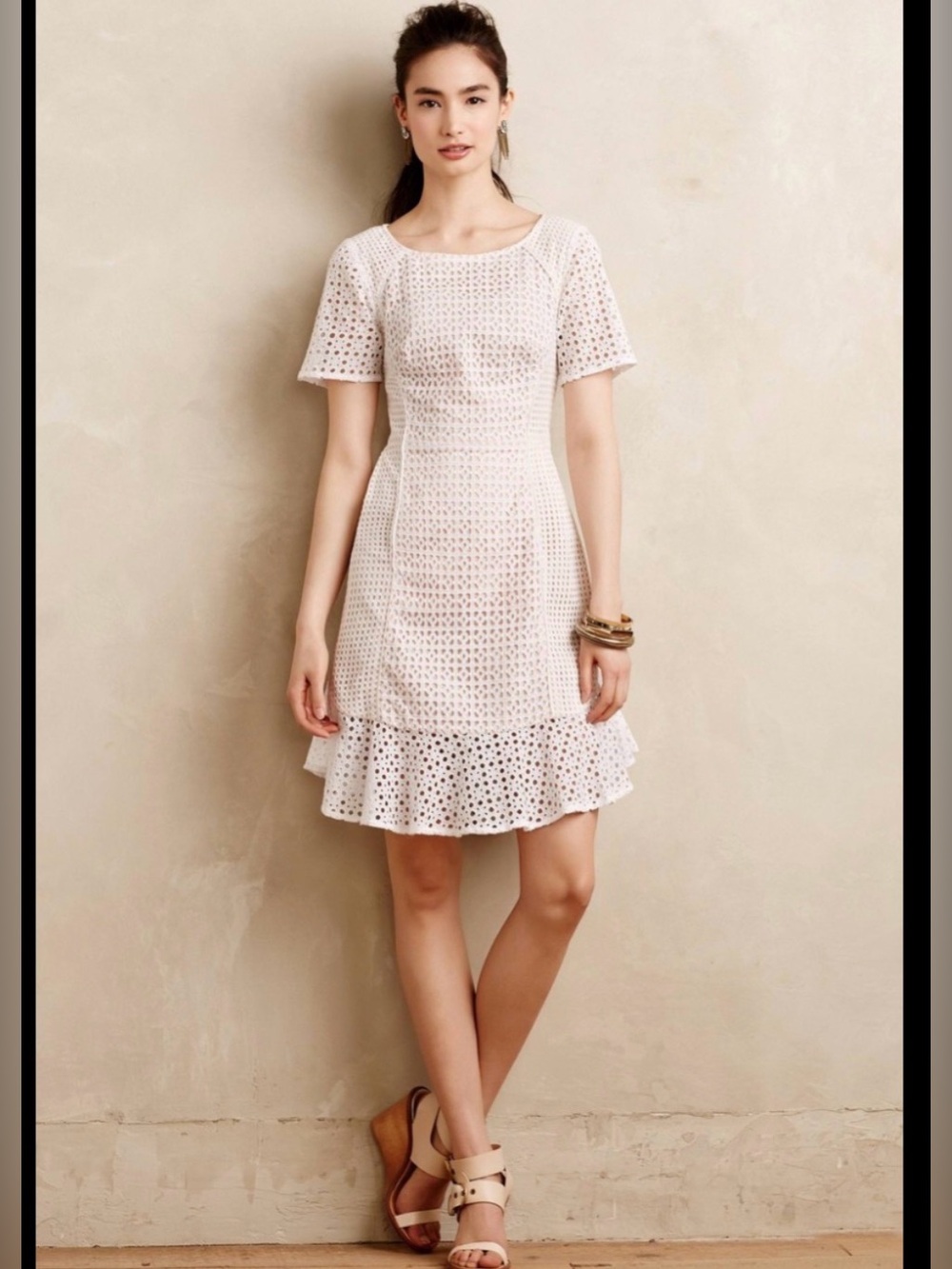 Anthropologie Georgia Eyelet Dress by HD Paris, White Size 0